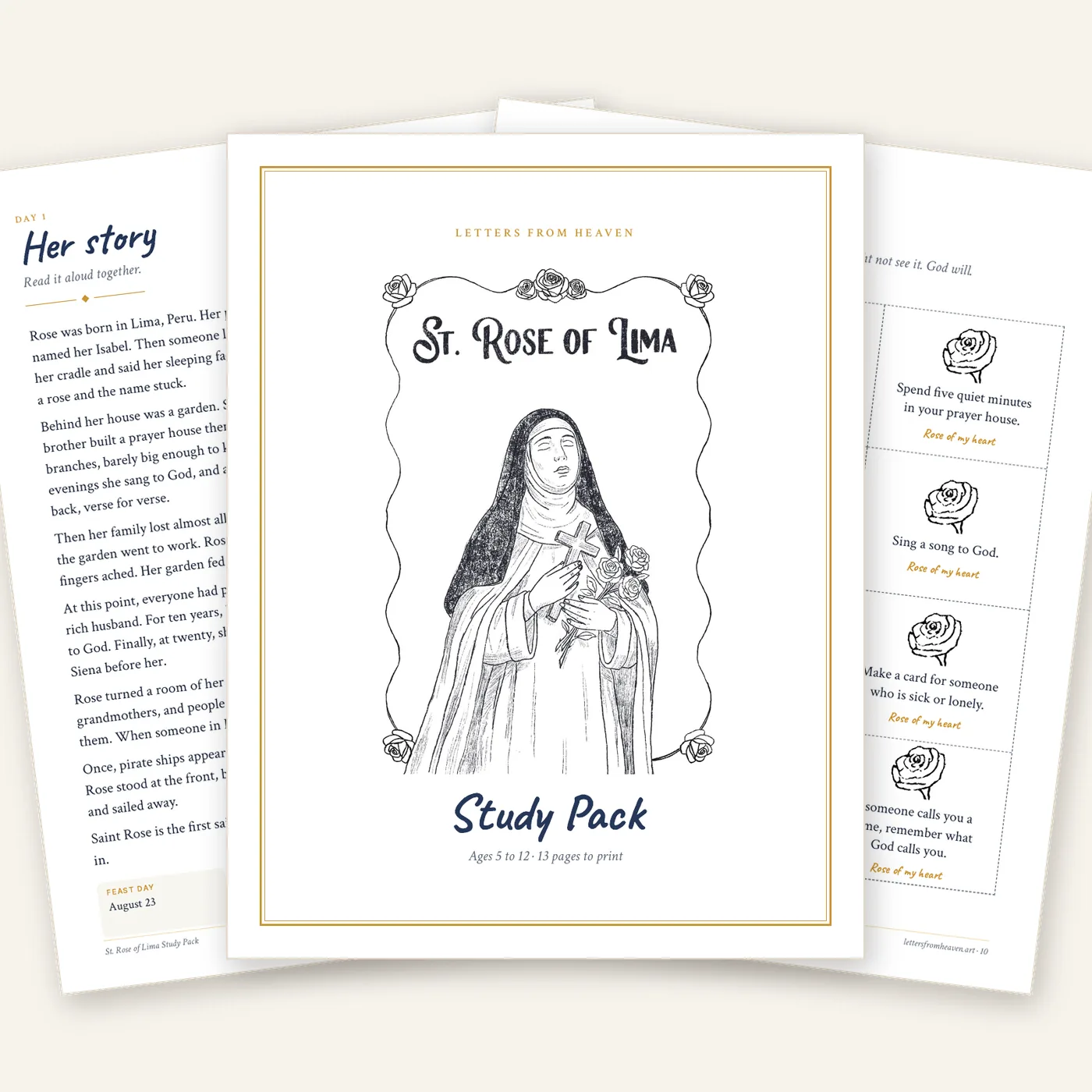 St. Rose of Lima study pack pages, printable for kids