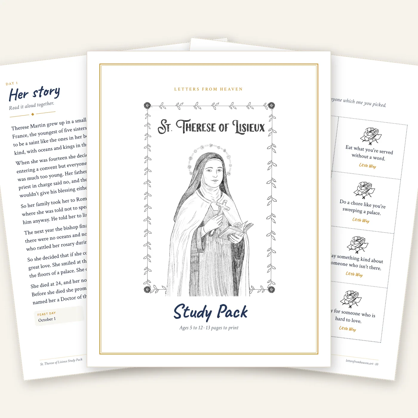 St. Thérèse of Lisieux study pack pages, printable for kids