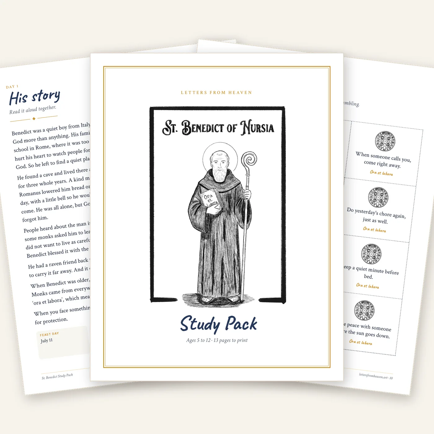 St. Benedict study pack pages, printable for kids