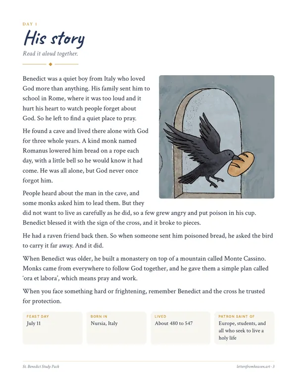St. Benedict Study Pack, his story page