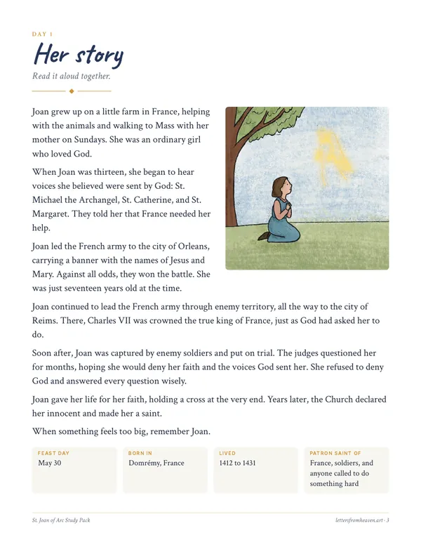 St. Joan of Arc Study Pack, her story page