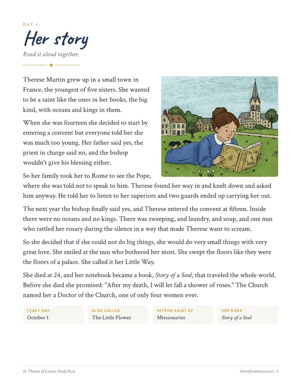 St. Thérèse of Lisieux Study Pack, her story page