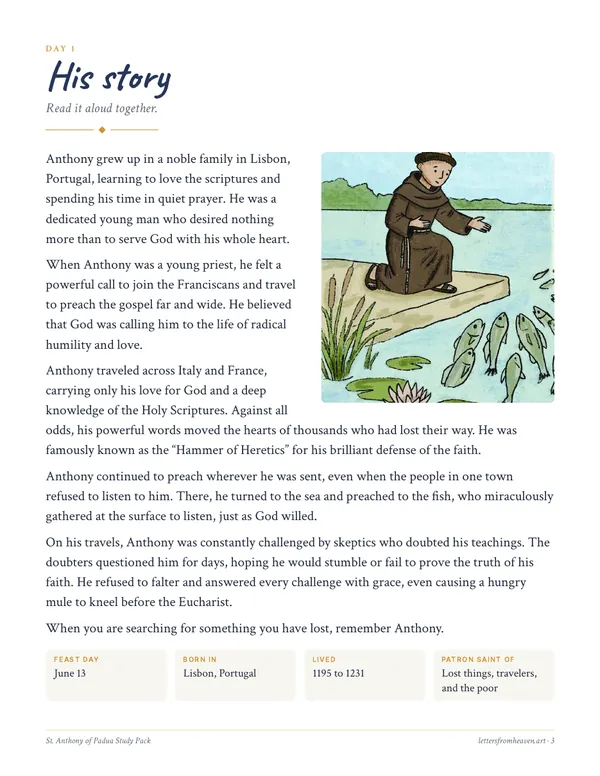 St. Anthony of Padua Study Pack, his story page