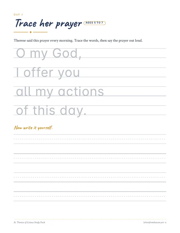 St. Thérèse of Lisieux Study Pack, her prayer page