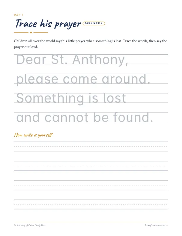 St. Anthony of Padua Study Pack, his prayer page