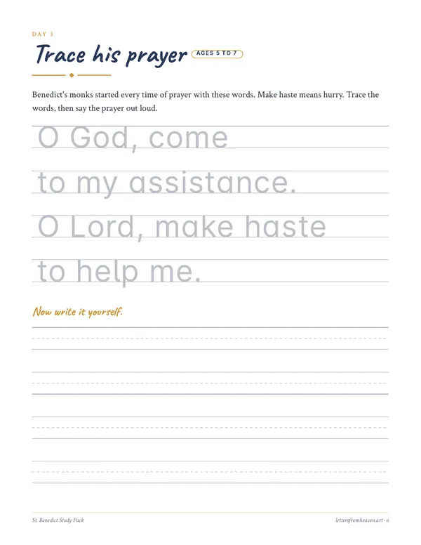 St. Benedict Study Pack, his prayer page