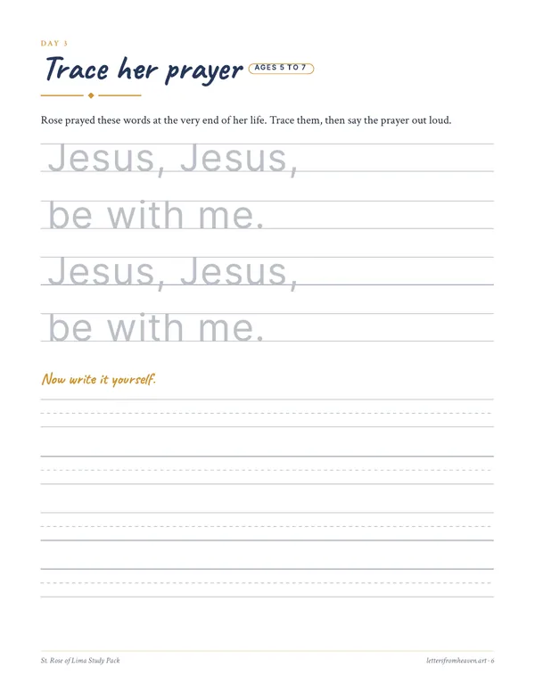 St. Rose of Lima Study Pack, her prayer page