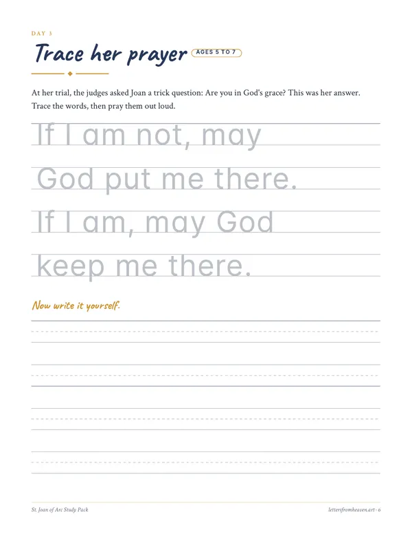 St. Joan of Arc Study Pack, her prayer page