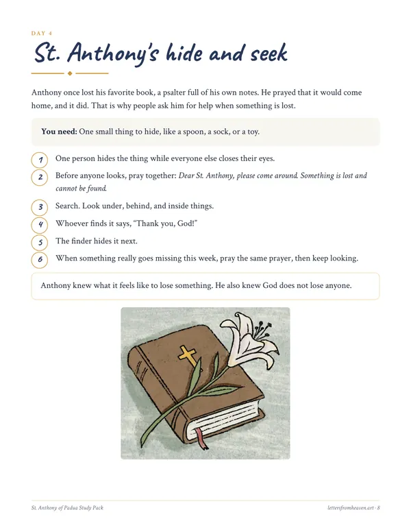St. Anthony of Padua Study Pack, hide and seek page
