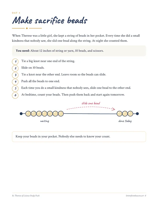 St. Thérèse of Lisieux Study Pack, sacrifice beads page