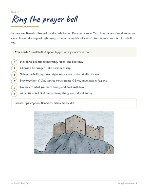 St. Benedict Study Pack, the prayer bell page