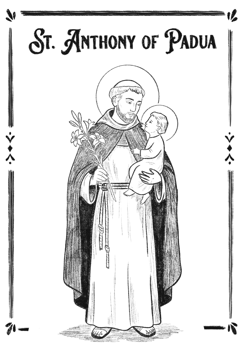 St. Anthony of Padua — hand-drawn portrait for Catholic kids