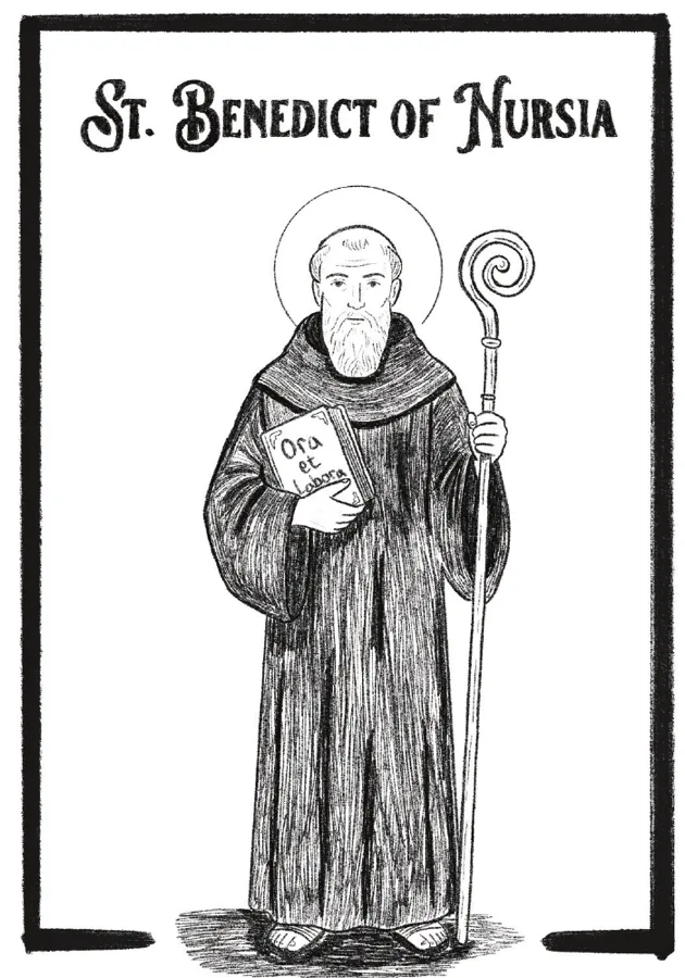 St. Benedict of Nursia — hand-drawn portrait