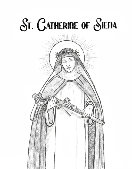 St. Catherine of Siena — hand-drawn portrait for Catholic kids